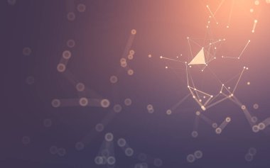 Soyut arkaplan. Çokgen şekilli molekül teknolojisi, noktaları ve çizgileri birleştiriyor. Bağlantı yapısı. Büyük veri görselleştirmesi.