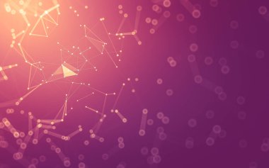 Soyut arkaplan. Çokgen şekilli molekül teknolojisi, noktaları ve çizgileri birleştiriyor. Bağlantı yapısı. Büyük veri görselleştirmesi.