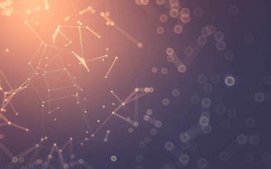 Soyut arkaplan. Çokgen şekilli molekül teknolojisi, noktaları ve çizgileri birleştiriyor. Bağlantı yapısı. Büyük veri görselleştirmesi.