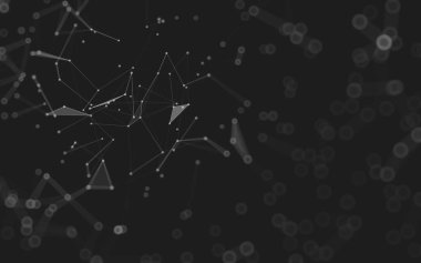 Soyut arkaplan. Çokgen şekilli molekül teknolojisi, noktaları ve çizgileri birleştiriyor. Bağlantı yapısı. Büyük veri görselleştirmesi. 