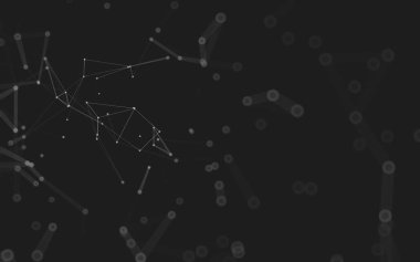 Soyut arkaplan. Çokgen şekilli molekül teknolojisi, noktaları ve çizgileri birleştiriyor. Bağlantı yapısı. Büyük veri görselleştirmesi. 