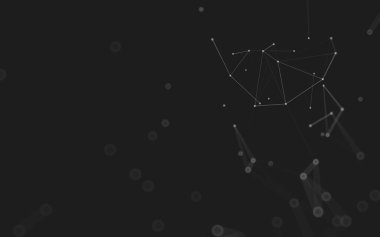 Soyut arkaplan. Çokgen şekilli molekül teknolojisi, noktaları ve çizgileri birleştiriyor. Bağlantı yapısı. Büyük veri görselleştirmesi. 