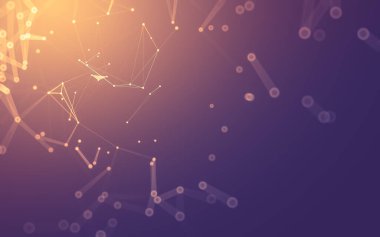 Soyut arkaplan. Çokgen şekilli molekül teknolojisi, noktaları ve çizgileri birleştiriyor. Bağlantı yapısı. Büyük veri görselleştirmesi.