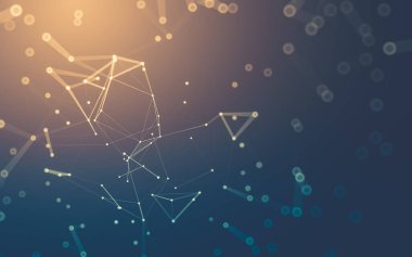 Soyut arkaplan. Çokgen şekilli molekül teknolojisi, noktaları ve çizgileri birleştiriyor. Bağlantı yapısı. Büyük veri görselleştirmesi.