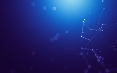 Soyut arkaplan. Çokgen şekilli molekül teknolojisi, noktaları ve çizgileri birleştiriyor. Bağlantı yapısı. Büyük veri görselleştirmesi.