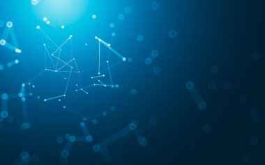 Soyut arkaplan. Çokgen şekilli molekül teknolojisi, noktaları ve çizgileri birleştiriyor. Bağlantı yapısı. Büyük veri görselleştirmesi.