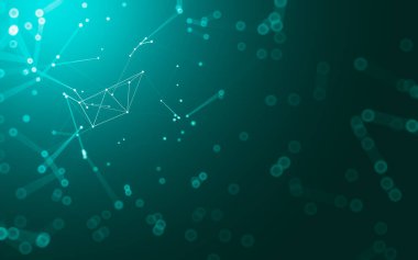 Soyut arkaplan. Çokgen şekilli molekül teknolojisi, noktaları ve çizgileri birleştiriyor. Bağlantı yapısı. Büyük veri görselleştirmesi.