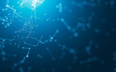 Soyut arkaplan. Çokgen şekilli molekül teknolojisi, noktaları ve çizgileri birleştiriyor. Bağlantı yapısı. Büyük veri görselleştirmesi.