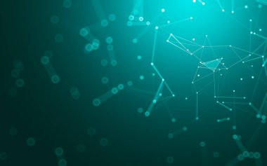 Soyut arkaplan. Çokgen şekilli molekül teknolojisi, noktaları ve çizgileri birleştiriyor. Bağlantı yapısı. Büyük veri görselleştirmesi.