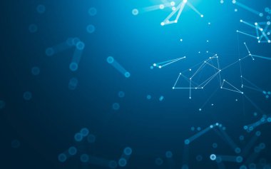 Soyut arkaplan. Çokgen şekilli molekül teknolojisi, noktaları ve çizgileri birleştiriyor. Bağlantı yapısı. Büyük veri görselleştirmesi.