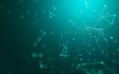 Soyut arkaplan. Çokgen şekilli molekül teknolojisi, noktaları ve çizgileri birleştiriyor. Bağlantı yapısı. Büyük veri görselleştirmesi.