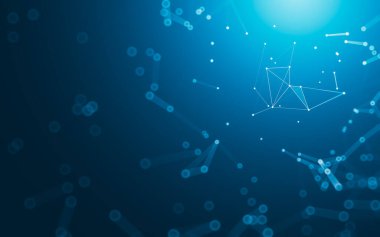 Soyut arkaplan. Çokgen şekilli molekül teknolojisi, noktaları ve çizgileri birleştiriyor. Bağlantı yapısı. Büyük veri görselleştirmesi.