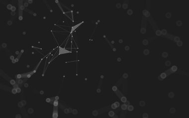 Soyut arkaplan. Çokgen şekilli molekül teknolojisi, noktaları ve çizgileri birleştiriyor. Bağlantı yapısı. Büyük veri görselleştirmesi. 