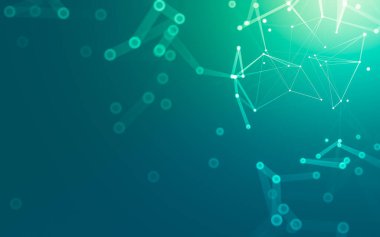 Soyut arkaplan. Çokgen şekilli molekül teknolojisi, noktaları ve çizgileri birleştiriyor. Bağlantı yapısı. Büyük veri görselleştirmesi.