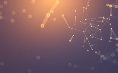 Soyut arkaplan. Çokgen şekilli molekül teknolojisi, noktaları ve çizgileri birleştiriyor. Bağlantı yapısı. Büyük veri görselleştirmesi.