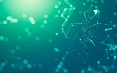 Soyut arkaplan. Çokgen şekilli molekül teknolojisi, noktaları ve çizgileri birleştiriyor. Bağlantı yapısı. Büyük veri görselleştirmesi.