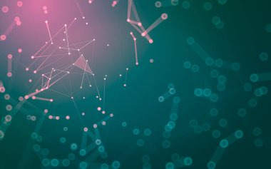 Soyut arkaplan. Çokgen şekilli molekül teknolojisi, noktaları ve çizgileri birleştiriyor. Bağlantı yapısı. Büyük veri görselleştirmesi.