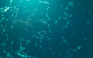 Soyut arkaplan. Çokgen şekilli molekül teknolojisi, noktaları ve çizgileri birleştiriyor. Bağlantı yapısı. Büyük veri görselleştirmesi.