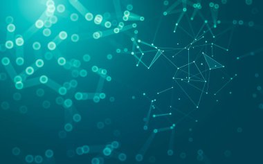 Soyut arkaplan. Çokgen şekilli molekül teknolojisi, noktaları ve çizgileri birleştiriyor. Bağlantı yapısı. Büyük veri görselleştirmesi.