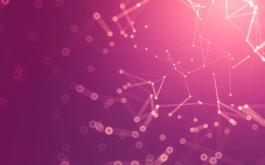 Soyut arkaplan. Çokgen şekilli molekül teknolojisi, noktaları ve çizgileri birleştiriyor. Bağlantı yapısı. Büyük veri görselleştirmesi.