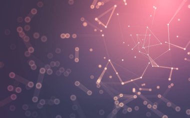 Soyut arkaplan. Çokgen şekilli molekül teknolojisi, noktaları ve çizgileri birleştiriyor. Bağlantı yapısı. Büyük veri görselleştirmesi.