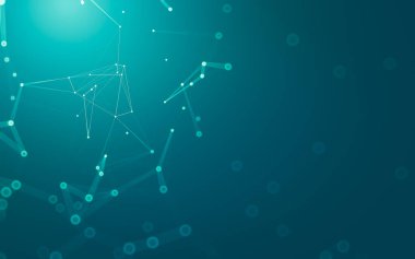 Soyut arkaplan. Çokgen şekilli molekül teknolojisi, noktaları ve çizgileri birleştiriyor. Bağlantı yapısı. Büyük veri görselleştirmesi.