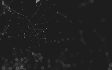 Soyut arkaplan. Çokgen şekilli molekül teknolojisi, noktaları ve çizgileri birleştiriyor. Bağlantı yapısı. Büyük veri görselleştirmesi. 