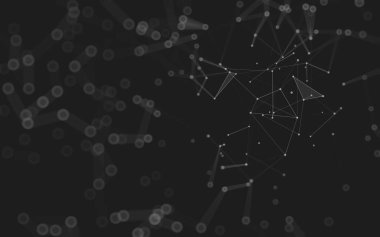 Soyut arkaplan. Çokgen şekilli molekül teknolojisi, noktaları ve çizgileri birleştiriyor. Bağlantı yapısı. Büyük veri görselleştirmesi. 