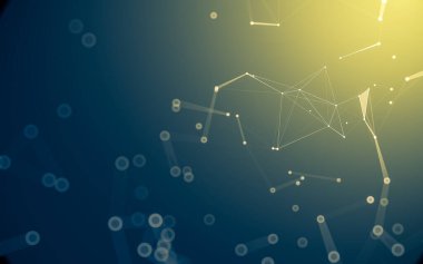 Soyut arkaplan. Çokgen şekilli molekül teknolojisi, noktaları ve çizgileri birleştiriyor. Bağlantı yapısı. Büyük veri görselleştirmesi.