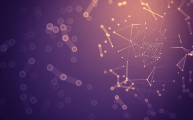 Soyut arkaplan. Çokgen şekilli molekül teknolojisi, noktaları ve çizgileri birleştiriyor. Bağlantı yapısı. Büyük veri görselleştirmesi.