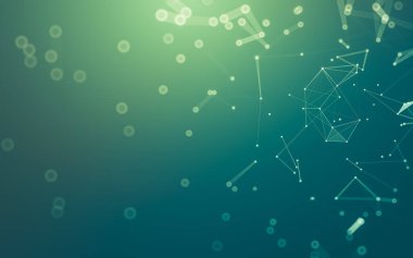 Soyut arkaplan. Çokgen şekilli molekül teknolojisi, noktaları ve çizgileri birleştiriyor. Bağlantı yapısı. Büyük veri görselleştirmesi.