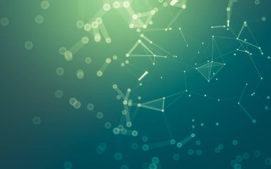 Soyut arkaplan. Çokgen şekilli molekül teknolojisi, noktaları ve çizgileri birleştiriyor. Bağlantı yapısı. Büyük veri görselleştirmesi.