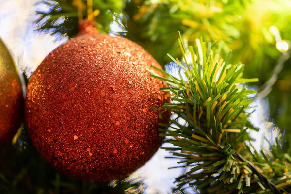 Dekore Edilmiş Bir Noel Ağacının Yakın Çekimi Noel Tatili Yeni — Stok fotoğraf