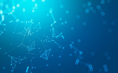 Soyut arkaplan. Çokgen şekilli molekül teknolojisi, noktaları ve çizgileri birleştiriyor. Bağlantı yapısı. Büyük veri görselleştirmesi.