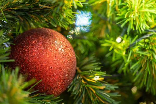 Dekore Edilmiş Bir Noel Ağacının Yakın Çekimi Noel Tatili Yeni — Stok fotoğraf