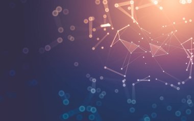 Soyut arkaplan. Çokgen şekilli molekül teknolojisi, noktaları ve çizgileri birleştiriyor. Bağlantı yapısı. Büyük veri görselleştirmesi.