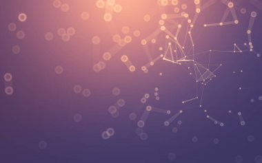 Soyut arkaplan. Çokgen şekilli molekül teknolojisi, noktaları ve çizgileri birleştiriyor. Bağlantı yapısı. Büyük veri görselleştirmesi. 