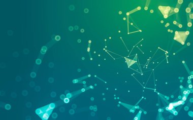 Soyut arkaplan. Çokgen şekilli molekül teknolojisi, noktaları ve çizgileri birleştiriyor. Bağlantı yapısı. Büyük veri görselleştirmesi. 