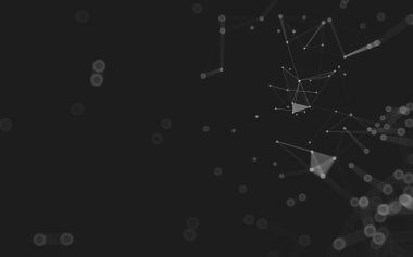 Soyut arkaplan. Çokgen şekilli molekül teknolojisi, noktaları ve çizgileri birleştiriyor. Bağlantı yapısı. Büyük veri görselleştirmesi. 