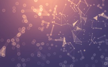 Soyut arkaplan. Çokgen şekilli molekül teknolojisi, noktaları ve çizgileri birleştiriyor. Bağlantı yapısı. Büyük veri görselleştirmesi. 