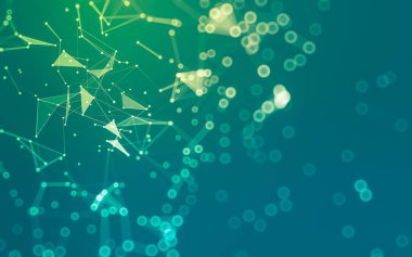 Soyut arkaplan. Çokgen şekilli molekül teknolojisi, noktaları ve çizgileri birleştiriyor. Bağlantı yapısı. Büyük veri görselleştirmesi. 