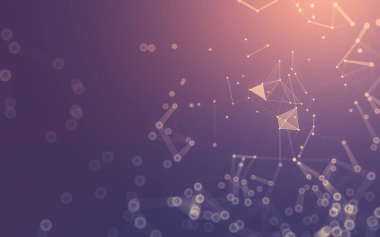 Soyut arkaplan. Çokgen şekilli molekül teknolojisi, noktaları ve çizgileri birleştiriyor. Bağlantı yapısı. Büyük veri görselleştirmesi. 