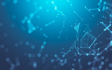 Soyut arkaplan. Çokgen şekilli molekül teknolojisi, noktaları ve çizgileri birleştiriyor. Bağlantı yapısı. Büyük veri görselleştirmesi.