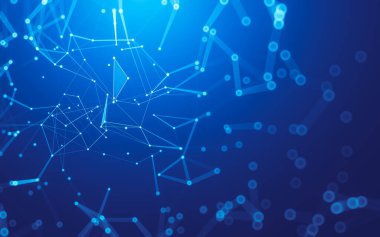 Soyut arkaplan. Çokgen şekilli molekül teknolojisi, noktaları ve çizgileri birleştiriyor. Bağlantı yapısı. Büyük veri görselleştirmesi.