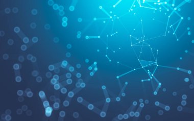 Soyut arkaplan. Çokgen şekilli molekül teknolojisi, noktaları ve çizgileri birleştiriyor. Bağlantı yapısı. Büyük veri görselleştirmesi.