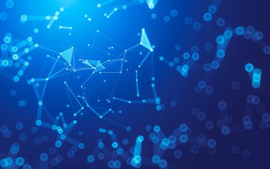 Soyut arkaplan. Çokgen şekilli molekül teknolojisi, noktaları ve çizgileri birleştiriyor. Bağlantı yapısı. Büyük veri görselleştirmesi.