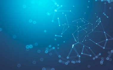 Soyut arkaplan. Çokgen şekilli molekül teknolojisi, noktaları ve çizgileri birleştiriyor. Bağlantı yapısı. Büyük veri görselleştirmesi.