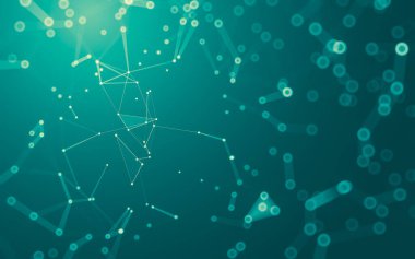 Soyut arkaplan. Çokgen şekilli molekül teknolojisi, noktaları ve çizgileri birleştiriyor. Bağlantı yapısı. Büyük veri görselleştirmesi.