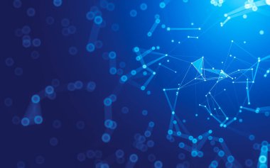 Soyut arkaplan. Çokgen şekilli molekül teknolojisi, noktaları ve çizgileri birleştiriyor. Bağlantı yapısı. Büyük veri görselleştirmesi.