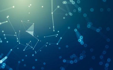 Soyut arkaplan. Çokgen şekilli molekül teknolojisi, noktaları ve çizgileri birleştiriyor. Bağlantı yapısı. Büyük veri görselleştirmesi.